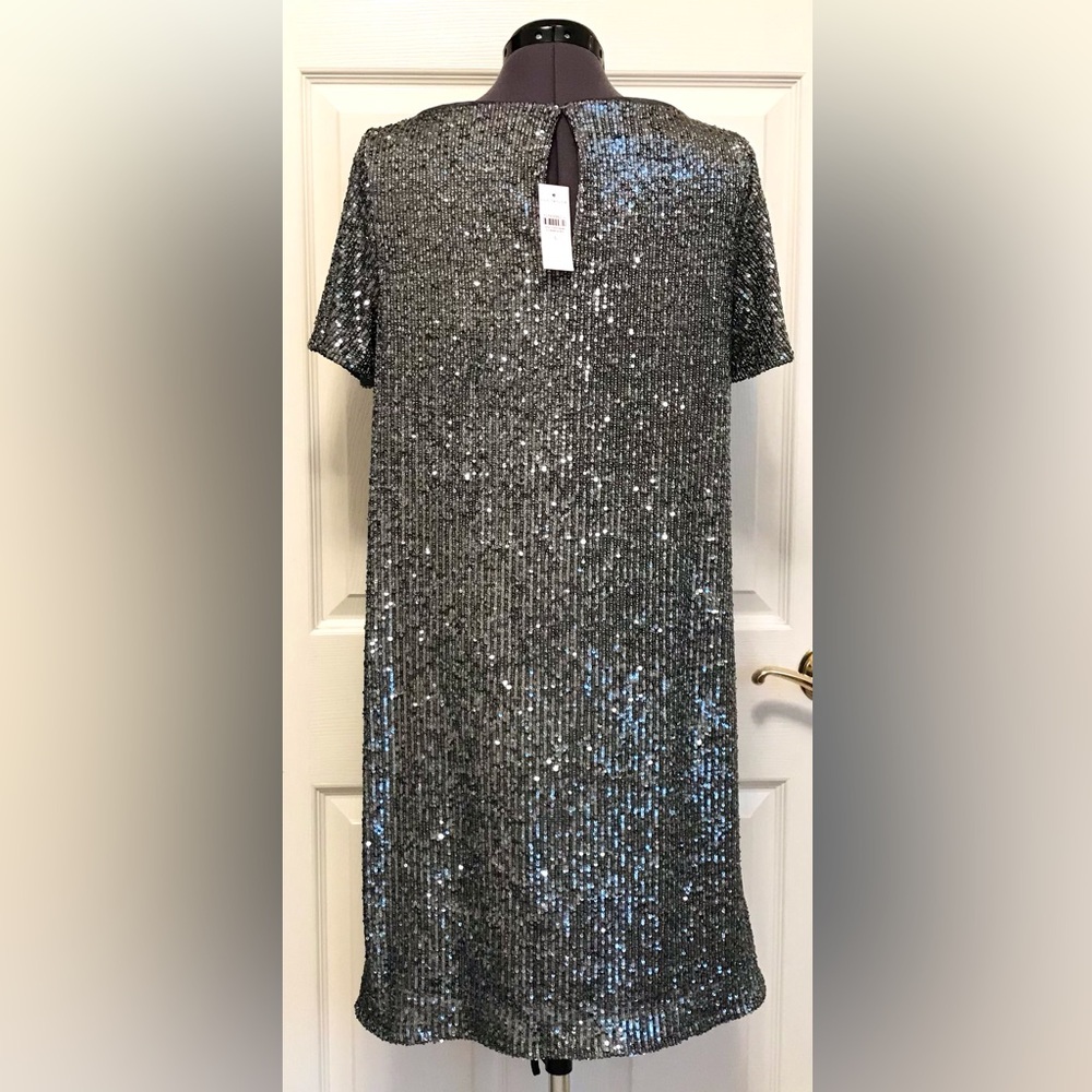 NWT Ann Taylor Silver Sequin Shift Cocktail Dress - Picture 12 of 16